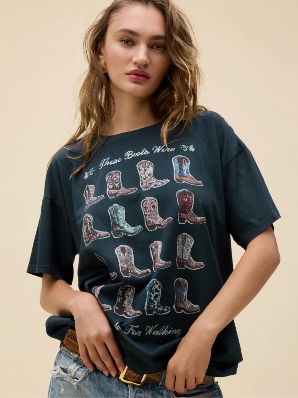 Daydreamer Black Graphic Short Sleeve Tee with Multi-Color Boot Print
